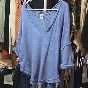 Free People Women's Blue V-Neck Top